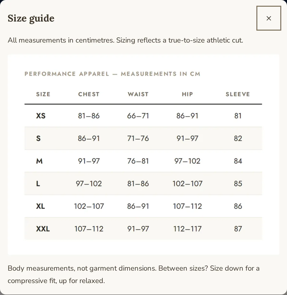 Live demo — Size Chart on storefront